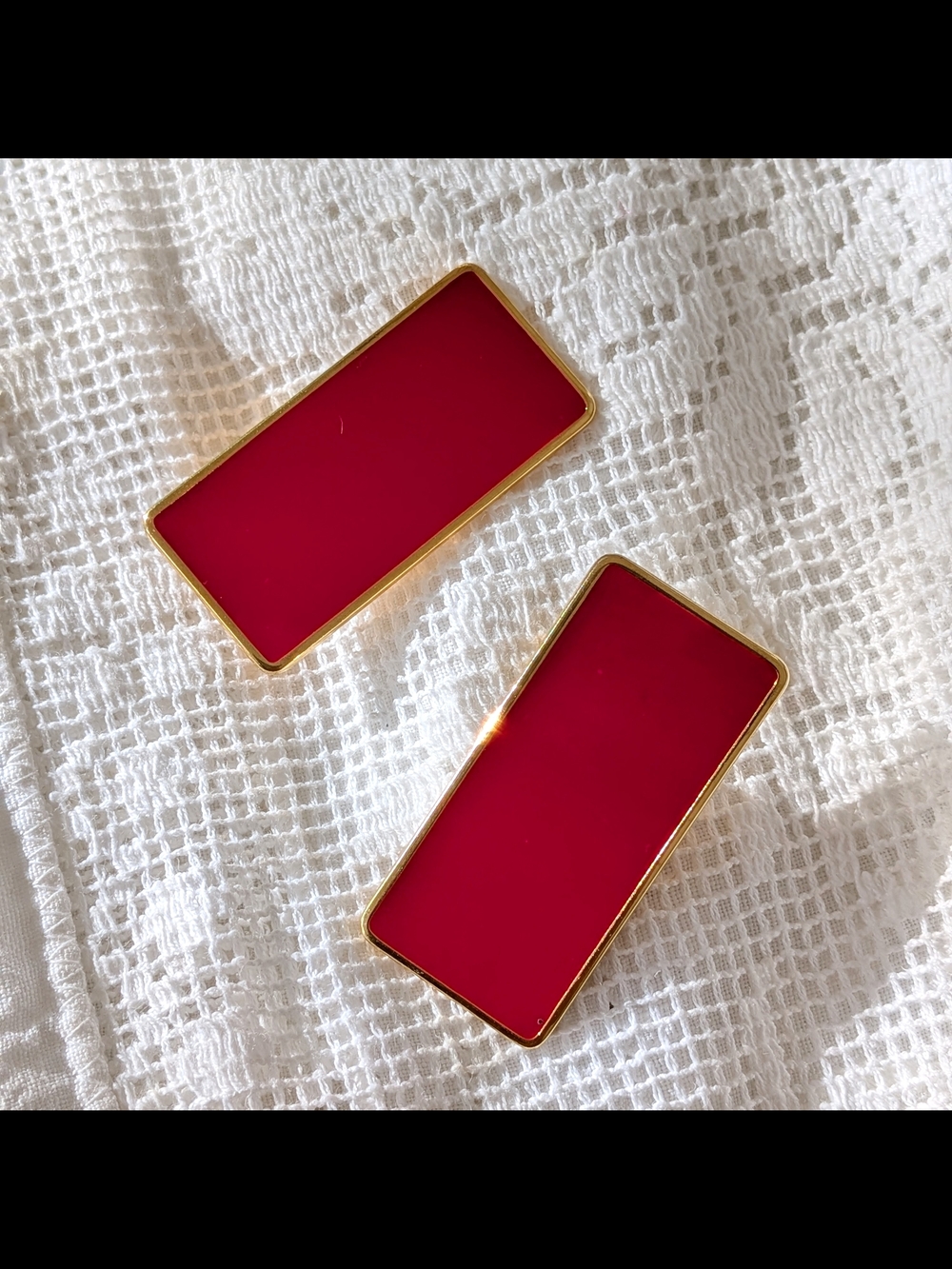 Vintage 1980s Red & Gold Plated Monet Enamel Geometric Clip-On Earrings